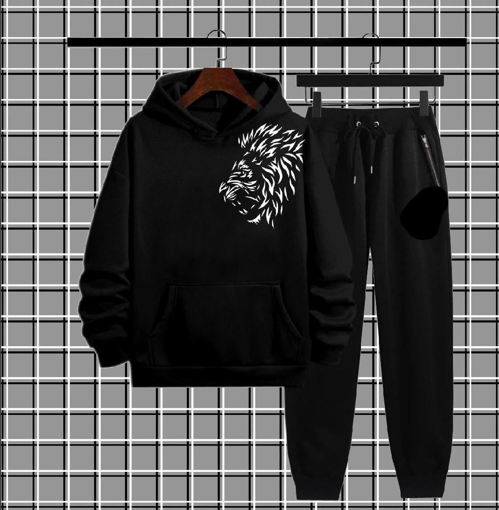 Men's Fleece Printed Hooded Tracksuit Lion Style