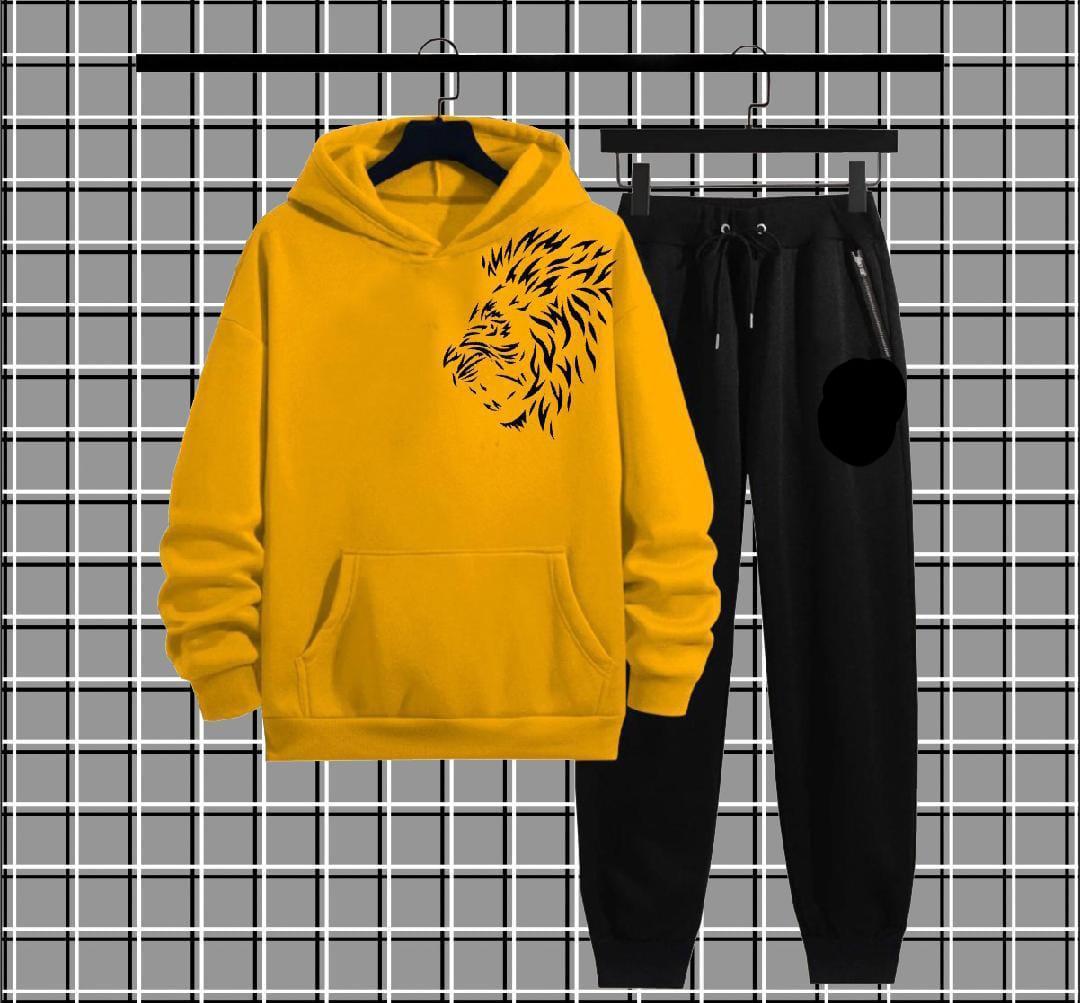 Men's Fleece Printed Hooded Tracksuit Lion Style