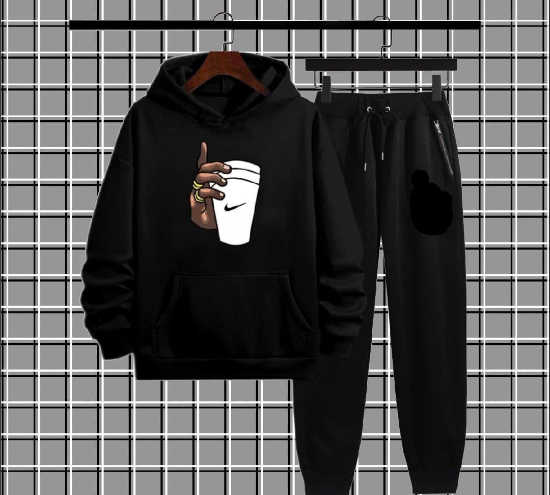 Men's Fleece Printed Hooded Tracksuit