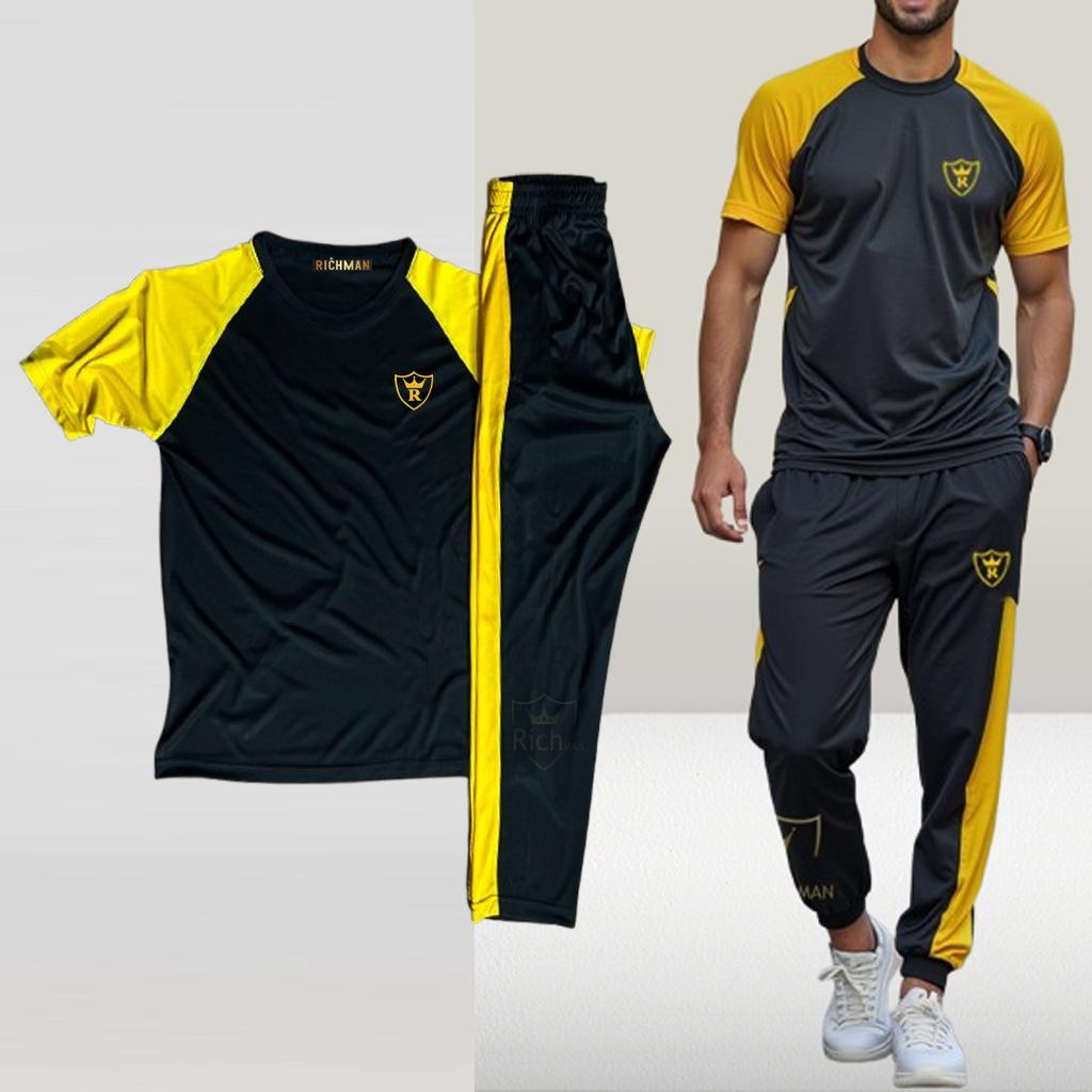 2-Piece Men's Micro Printed Tracksuit – Black | Casual & Athletic Set