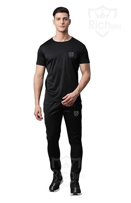 2-Piece Unisex Polyester Micro Tracksuit – Black | Lightweight Activewear for Men & Women