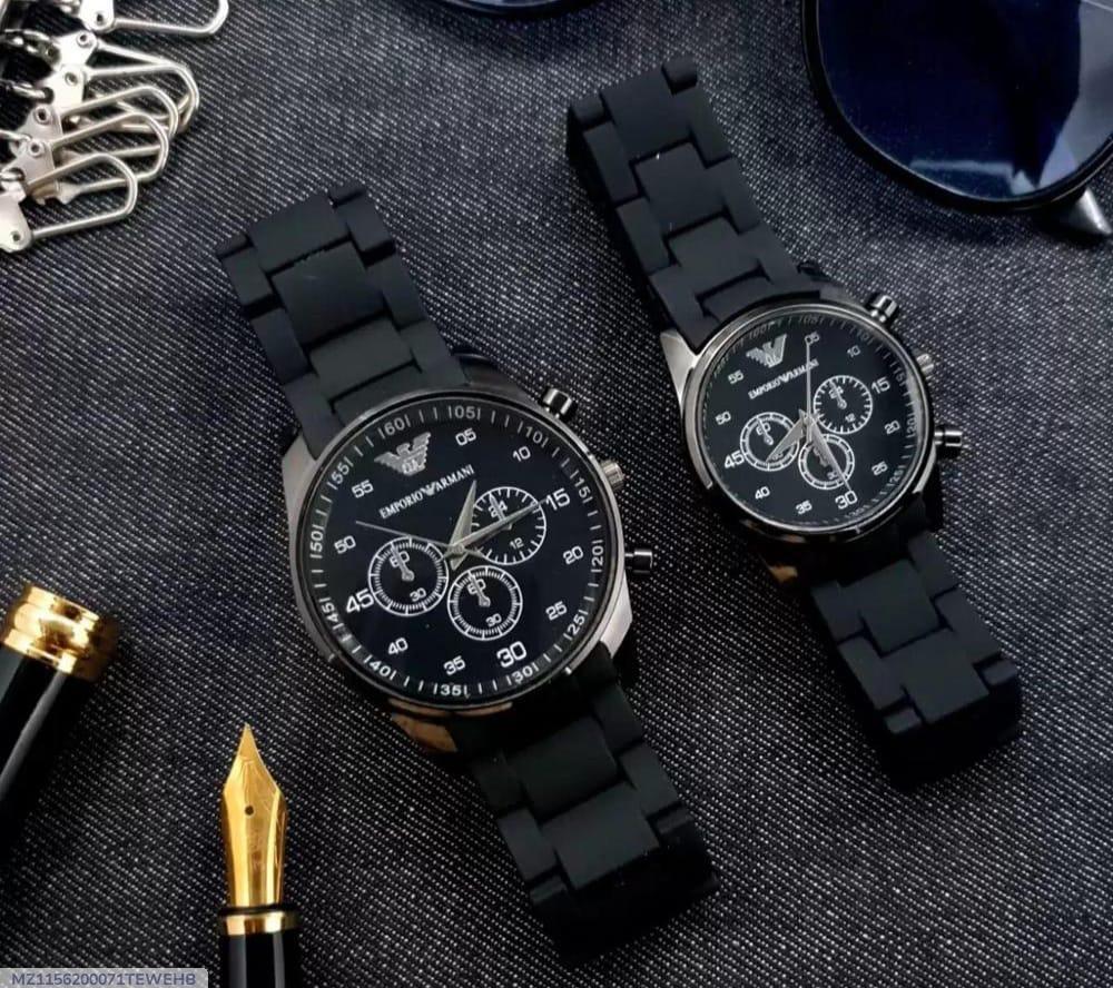 2-Piece Unisex Stainless Steel Chronograph Couple Watches – Round Dial, Multicolor Design