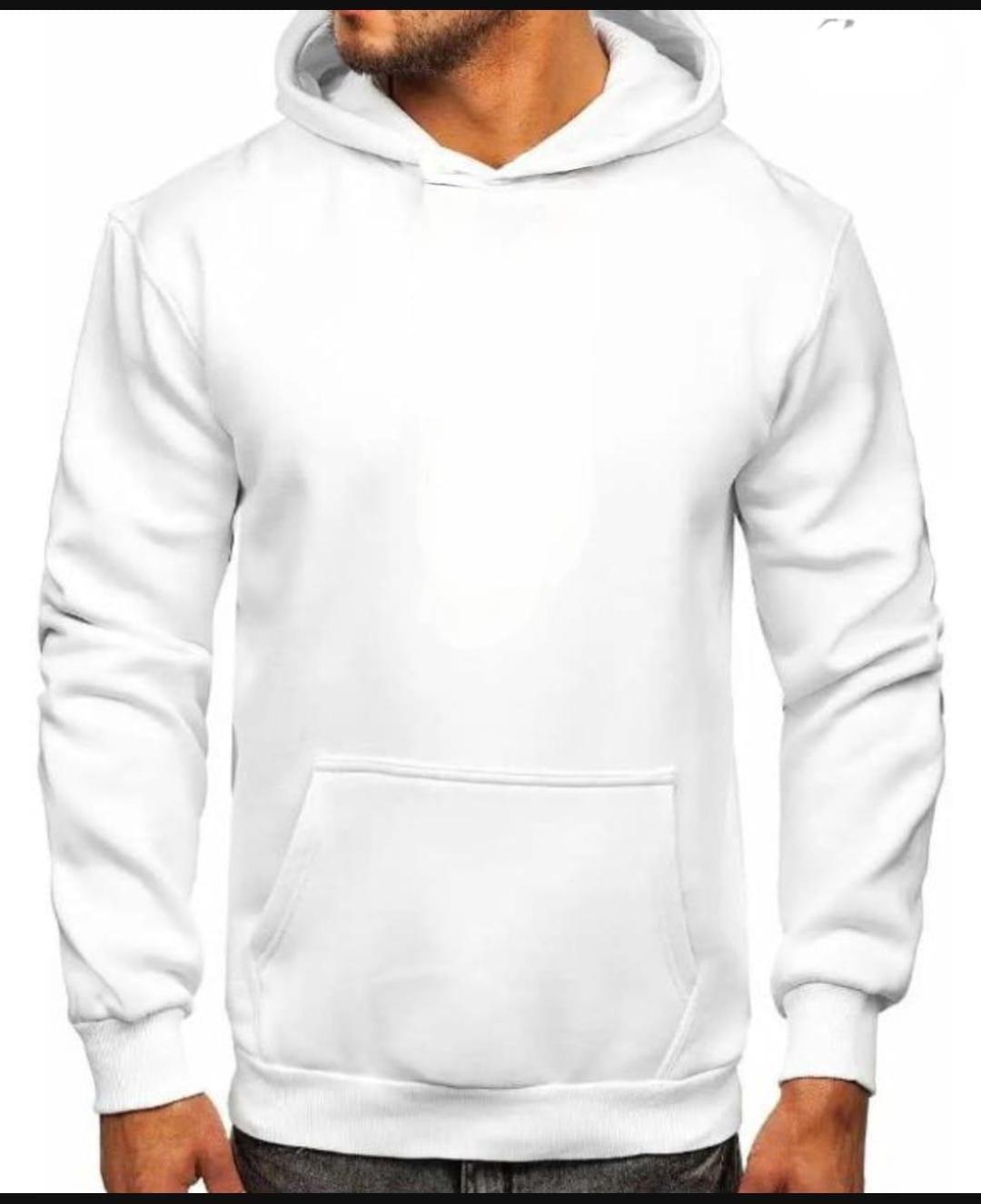 Men's White Fleece Hoodie - Classic Plain Style