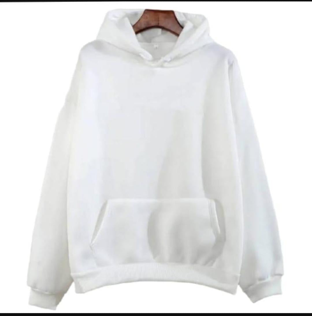 Men's White Fleece Hoodie - Classic Plain Style