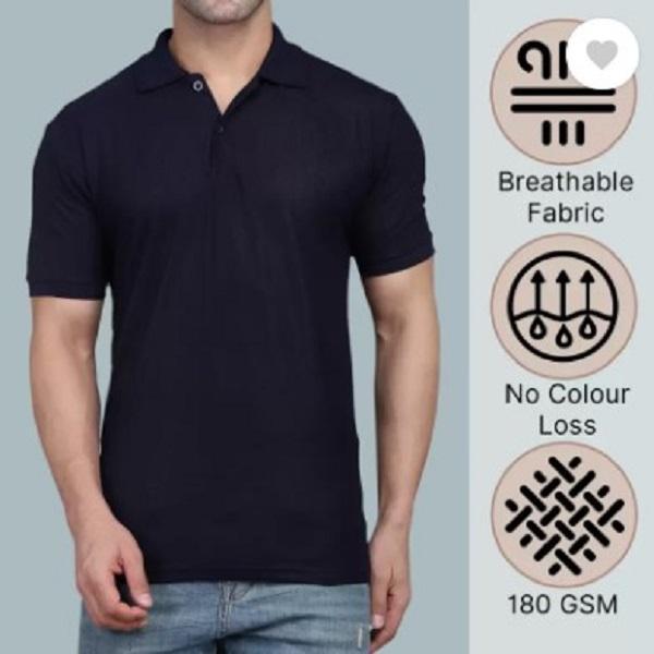 "Men’s Cotton Plain Polo T-Shirt – 1 Pc, Classic Round Neck"