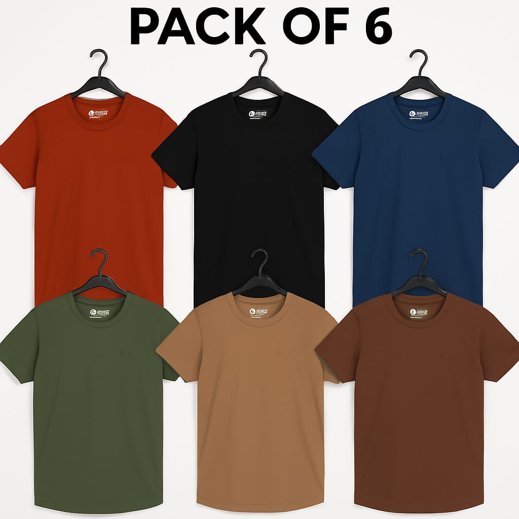 "Jersey Blend T-Shirts – Pack of 6 | Ultra-Soft & Flexible Everyday Wear (M/L/XL)"