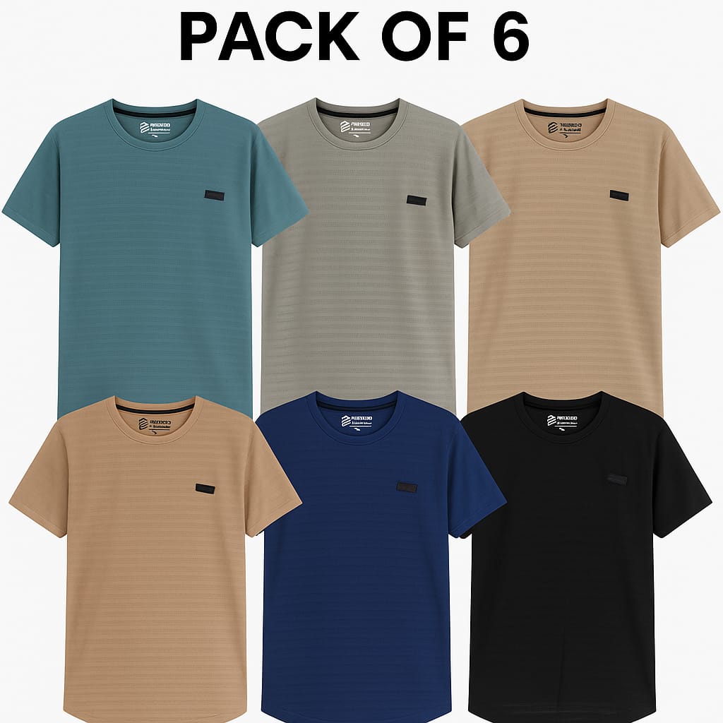"Jacquard Pattern T-Shirts – Pack of 6 | Premium Fabric & Subtle Texture (M/L/XL)"